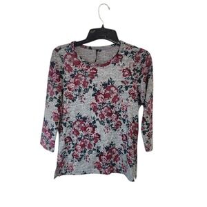 Vintage Y2K Cathy Daniels Floral 3/4 Sleeve Top‎ Heather Women's Size S